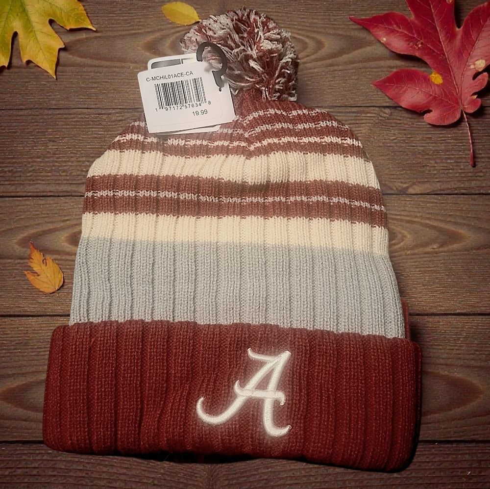 Alabama Crimson Tide Pom Beanie Hat Red White NCAA New with Tags